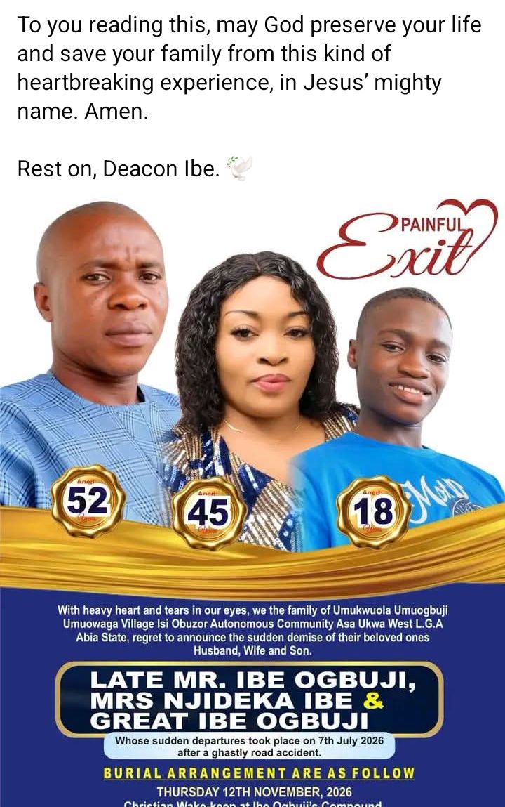 Nigerian pastor mourns friend who died in motor accident alongside wife and son