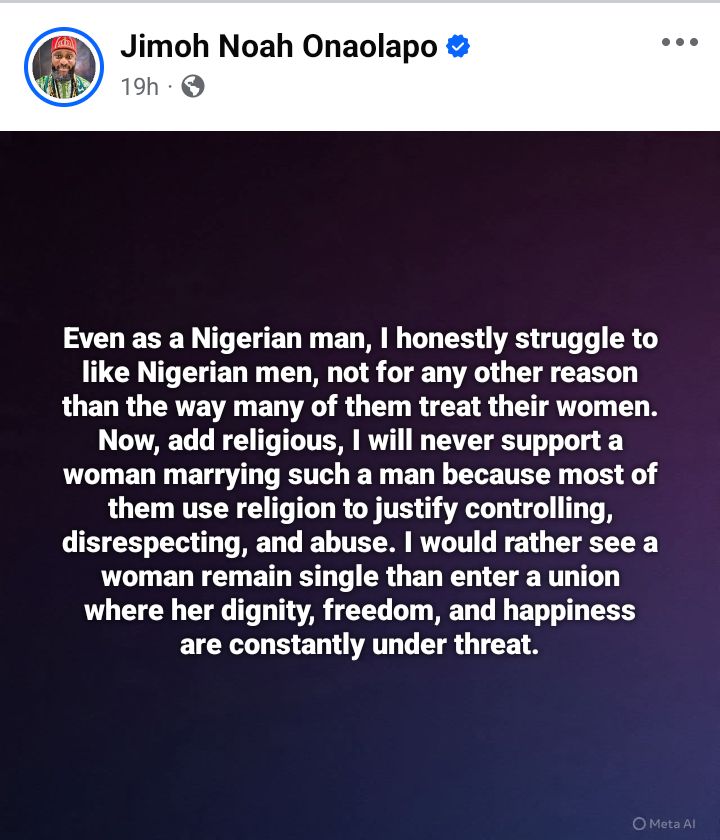 I struggle to like Nigerian men due to the way they treat their women - Nigerian man says