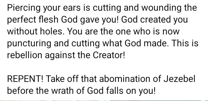 Earrings are abomination of Jezebel and a rebellion against the Creator - Nigerian woman tells women