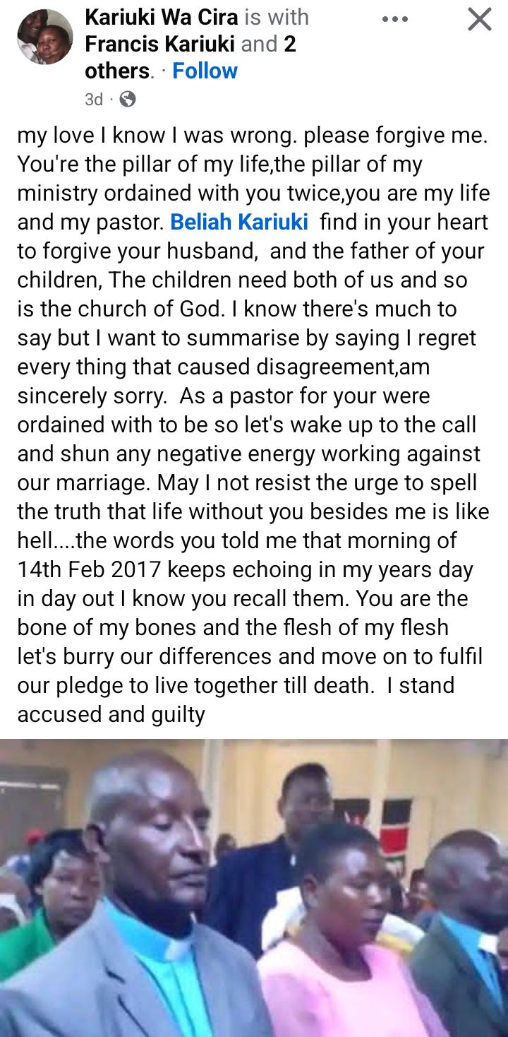 "You are the bone of my bones and the flesh of my flesh" - Pastor publicly begs his wife for forgiveness