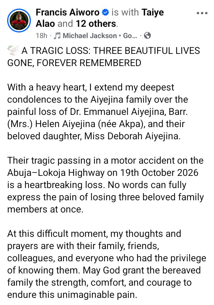 Couple and their daughter lose their lives in Abuja-Lokoja road crash