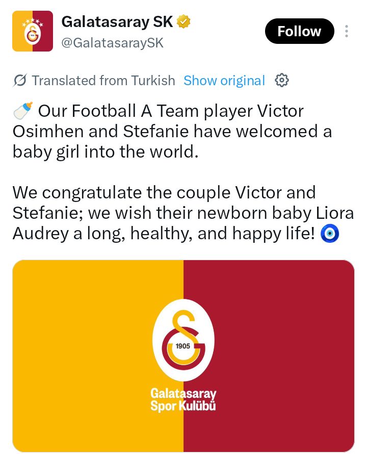 Osimhen and girlfriend Stefanie welcome second child