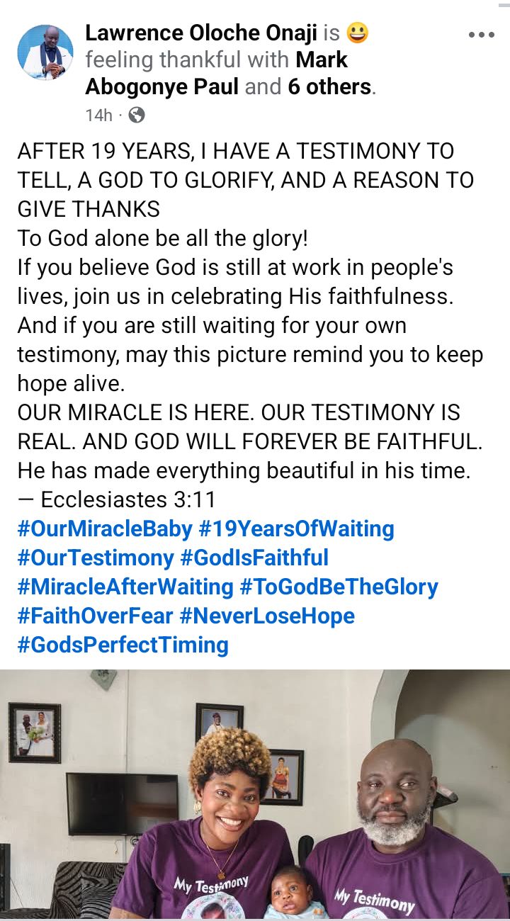 Nigerian couple celebrates as they welcome first child after 19 years of waiting