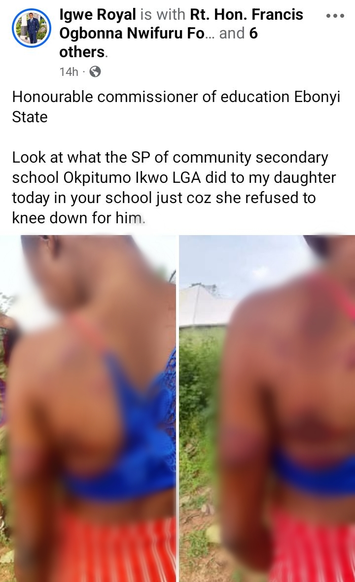 Ebonyi school senior prefect allegedly assaults female student for refusing to kneel for him