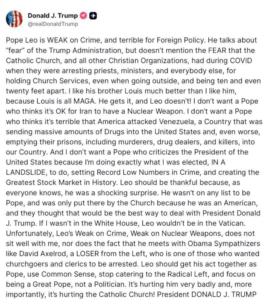 Pope Leo responds to Trump after US President attacked him for war criticism