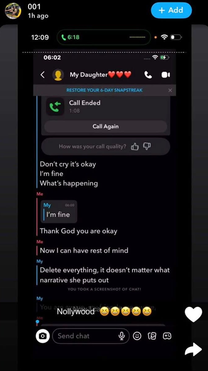 Screenshot of a conversation shared by Angel's mother