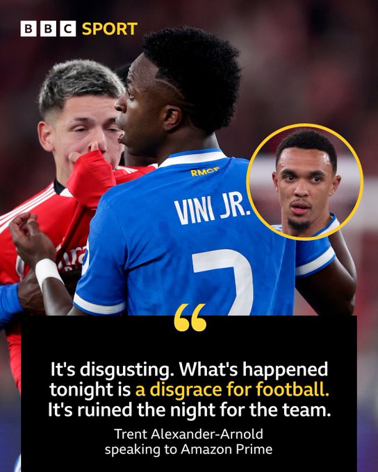 Real Madrid footballer, Trent Alexander-Arnold condemns alleged r@cist abuse of Vin�cius J�nior (videos)