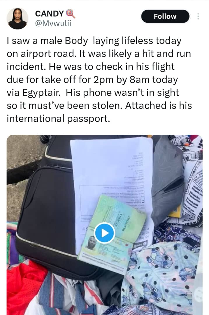 Man found dead along Airport Road hours before scheduled flight