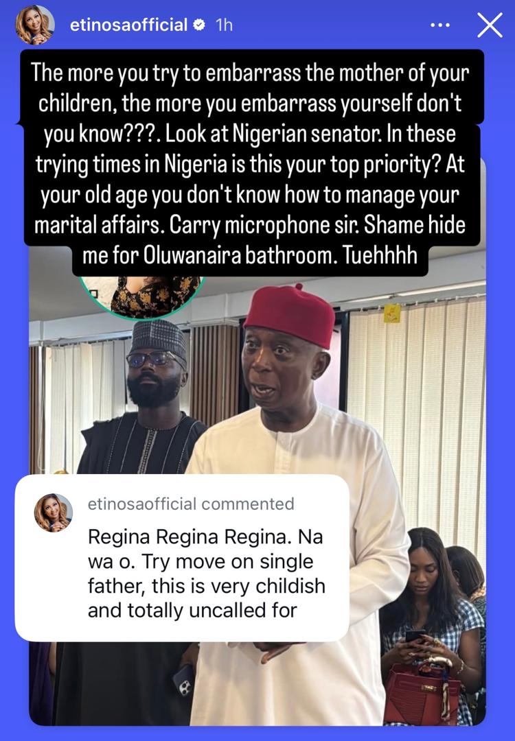 ?At your old age you can?t manage your marital affairs? ? Actress Etinosa blasts Senator Ned Nwoko over comments about Regina Daniels
