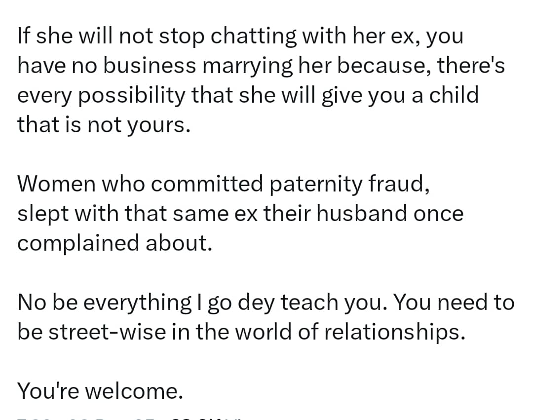X user stirs debate after sharing controversial advice on girlfriends who still chat with their exes