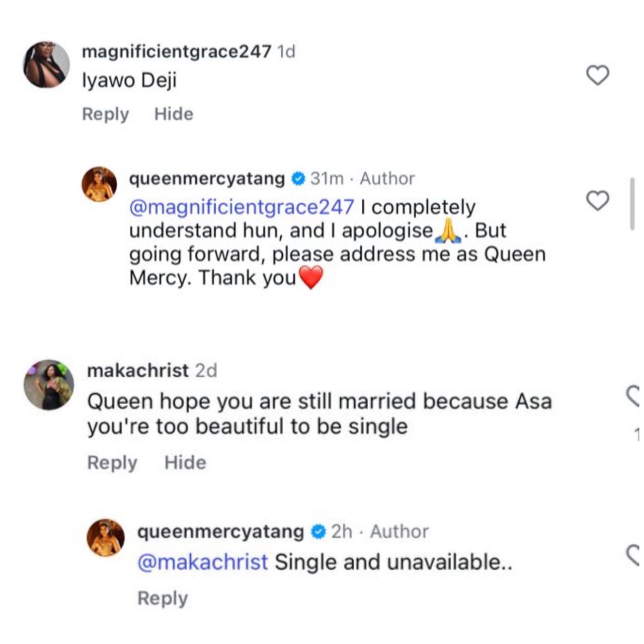 I?m single and unavailable? ? BBNaija star Queen Mercy replies follower questioning her marital status