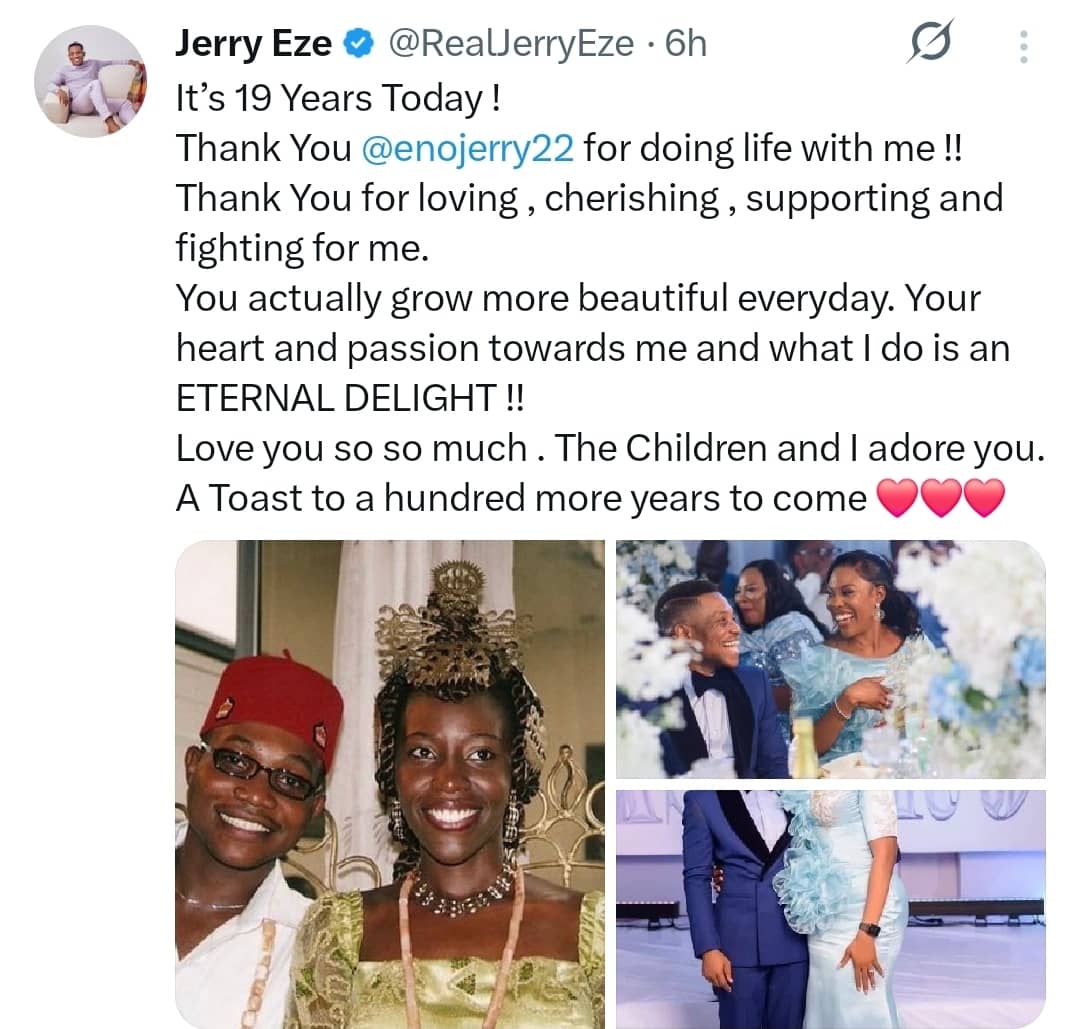 ?It?s 19 years today? ? Pastor Jerry Eze celebrates wife with heartfelt message