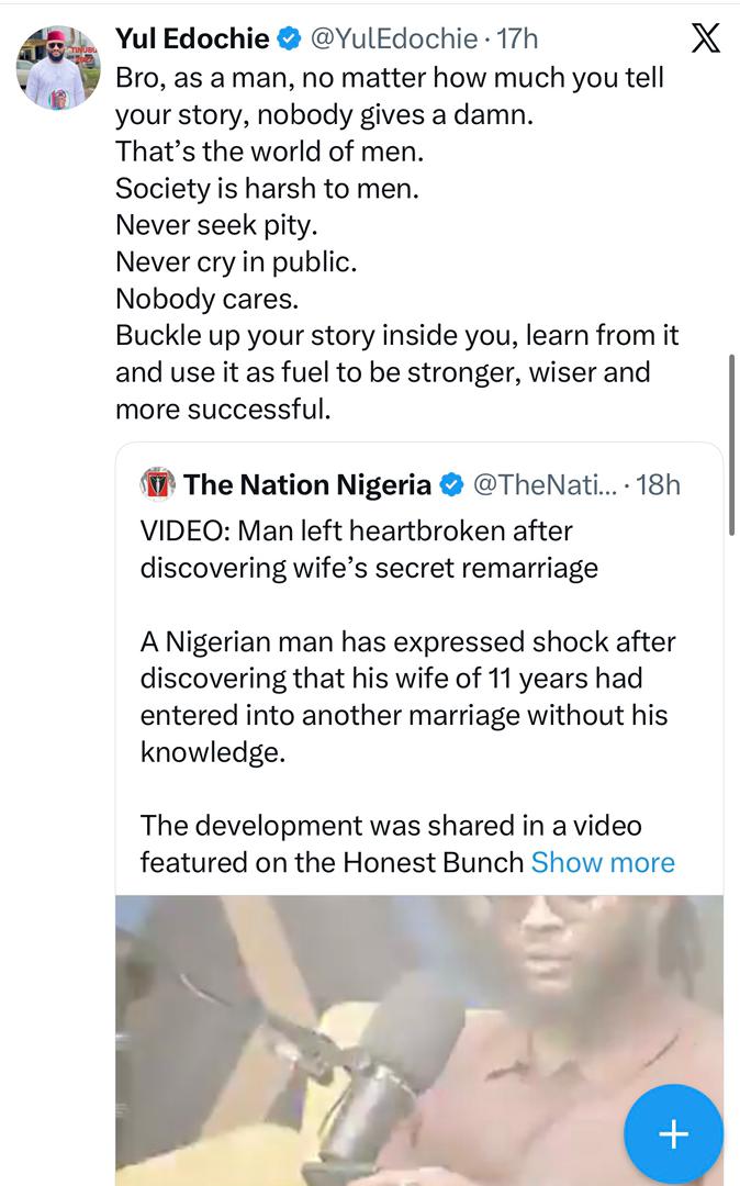 âAs a man, nobody cares about your storyâ â Yul Edochie reacts to viral video of OAP Roby Ekpoâs marriage situation