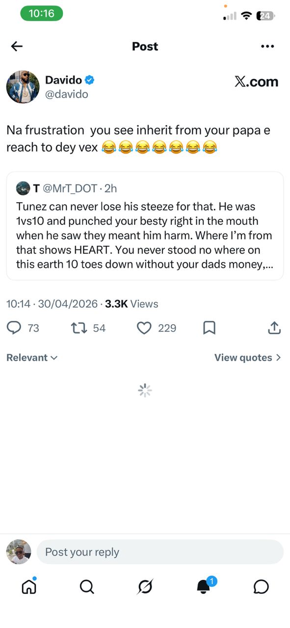 Singer Davido slams fan who dragged him while defending DJ Tunez