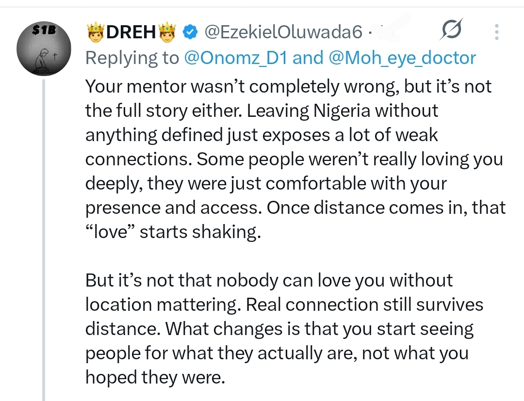?You?ll struggle to find real love abroad if you leave Nigeria single? ? X user shares mentor?s warning, sparks reactions