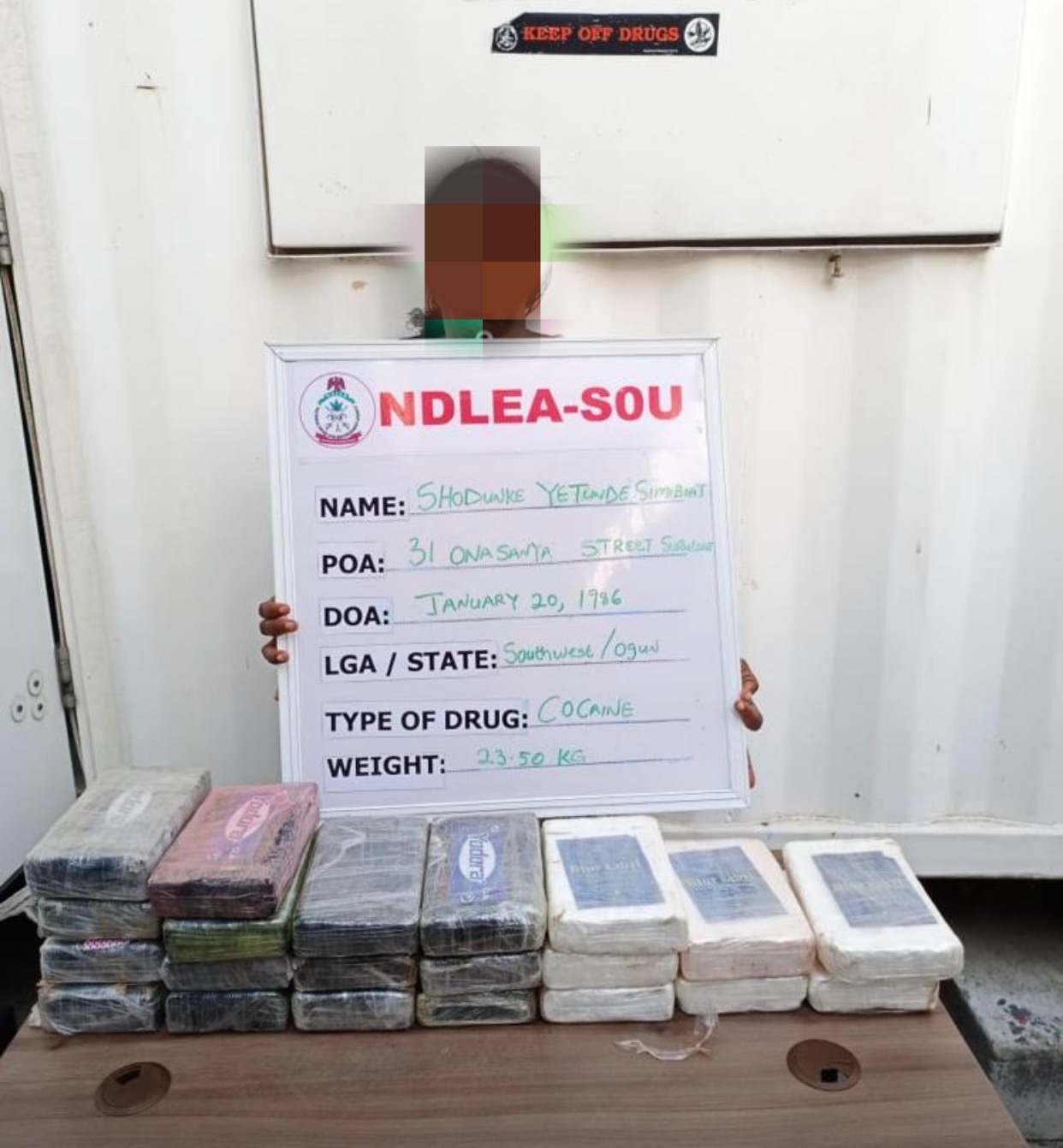 Female drug kingpin arrested in Lagos with 23.50kg cocaine stashed in her children?s room