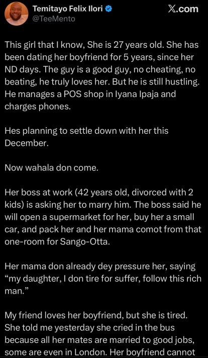 Mother pressures daughter to dump boyfriend of five years for wealthy divorced boss