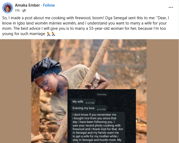 Nigerian man seeks wife who knows how to cook well with firewood, says his mother eats only