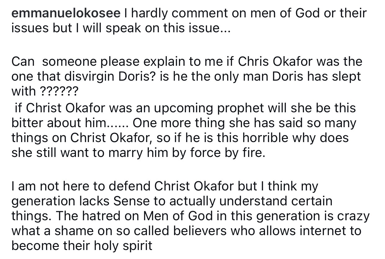 Is Chris Okafor the one who disv!gined you?- cleric and former singer, Emmanuel Okose, tackles actress Doris Ogala