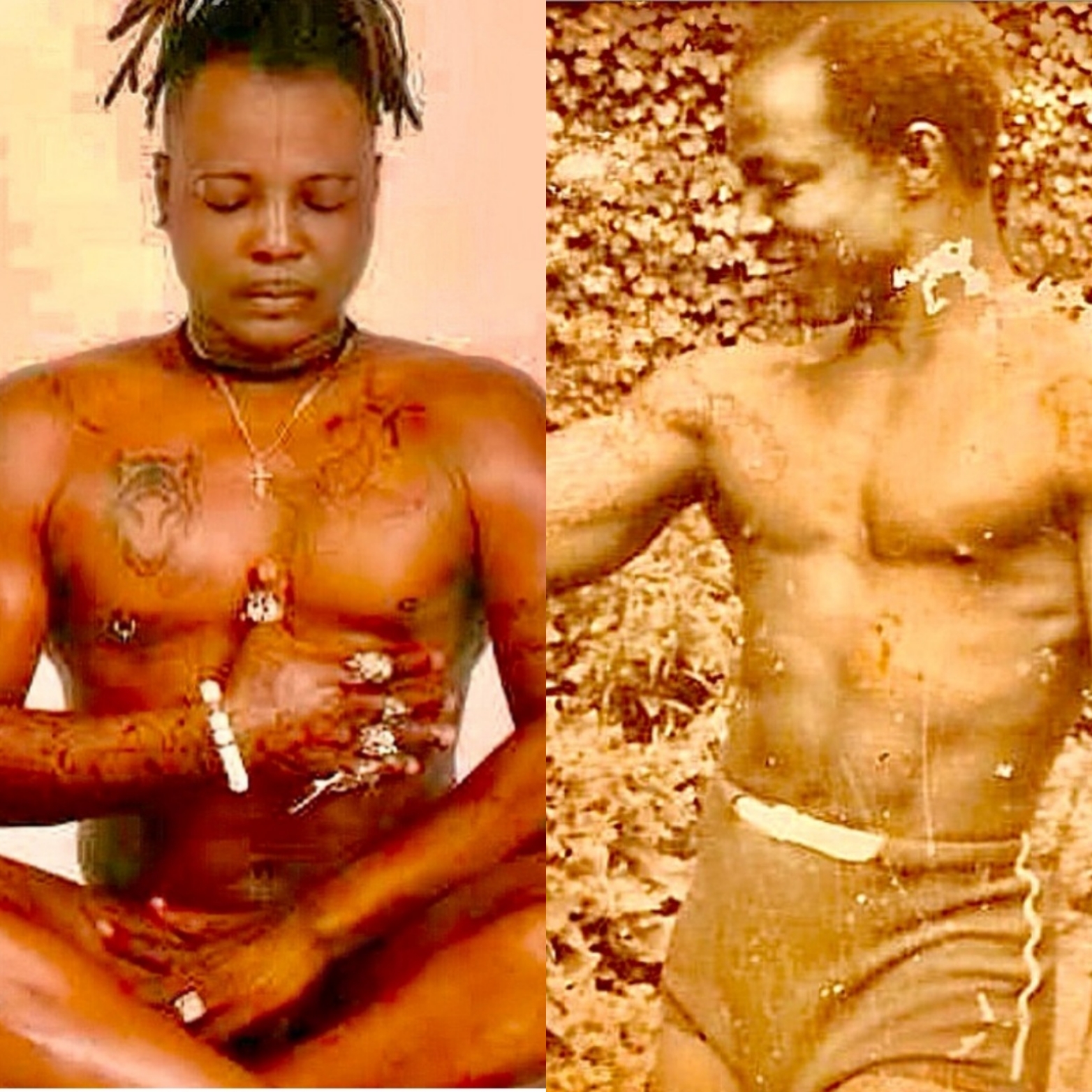 Charley Boy shares throwback nu#de photo of himself and photo of his half-clad father as he draws parallels between them