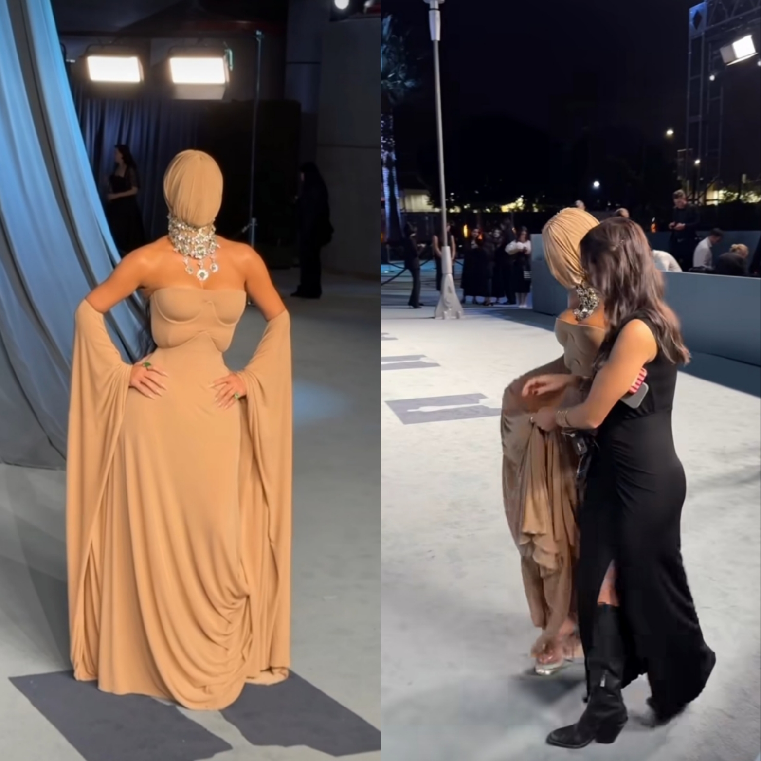 Kim Kardashian had to be guided as she attended Academy Gala in full face covering (video)