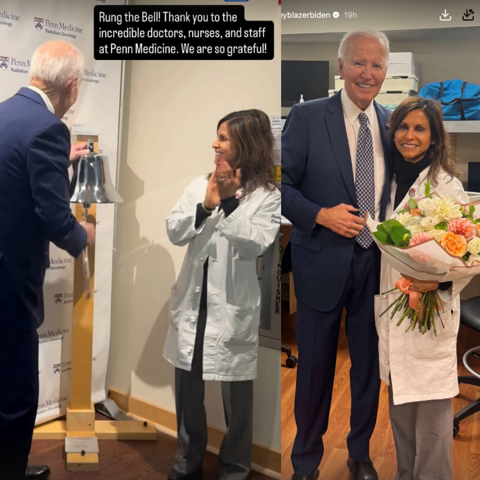 Ex U.S president, Joe Biden rings bell after completing radiation treatment for cancer