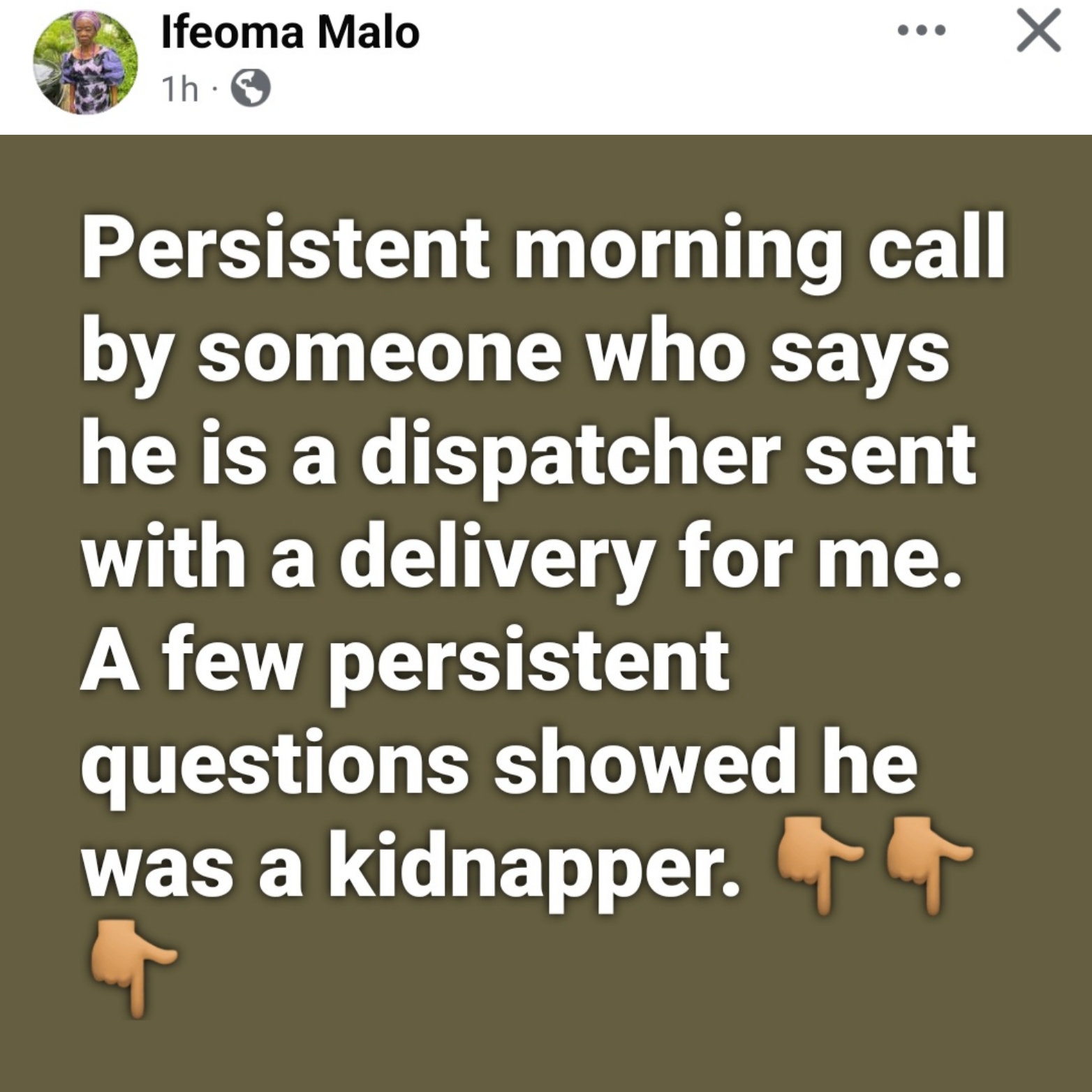 Nigerian lawyer shares encounter with kidnapper who disguised as dispatch rider to try to get her location