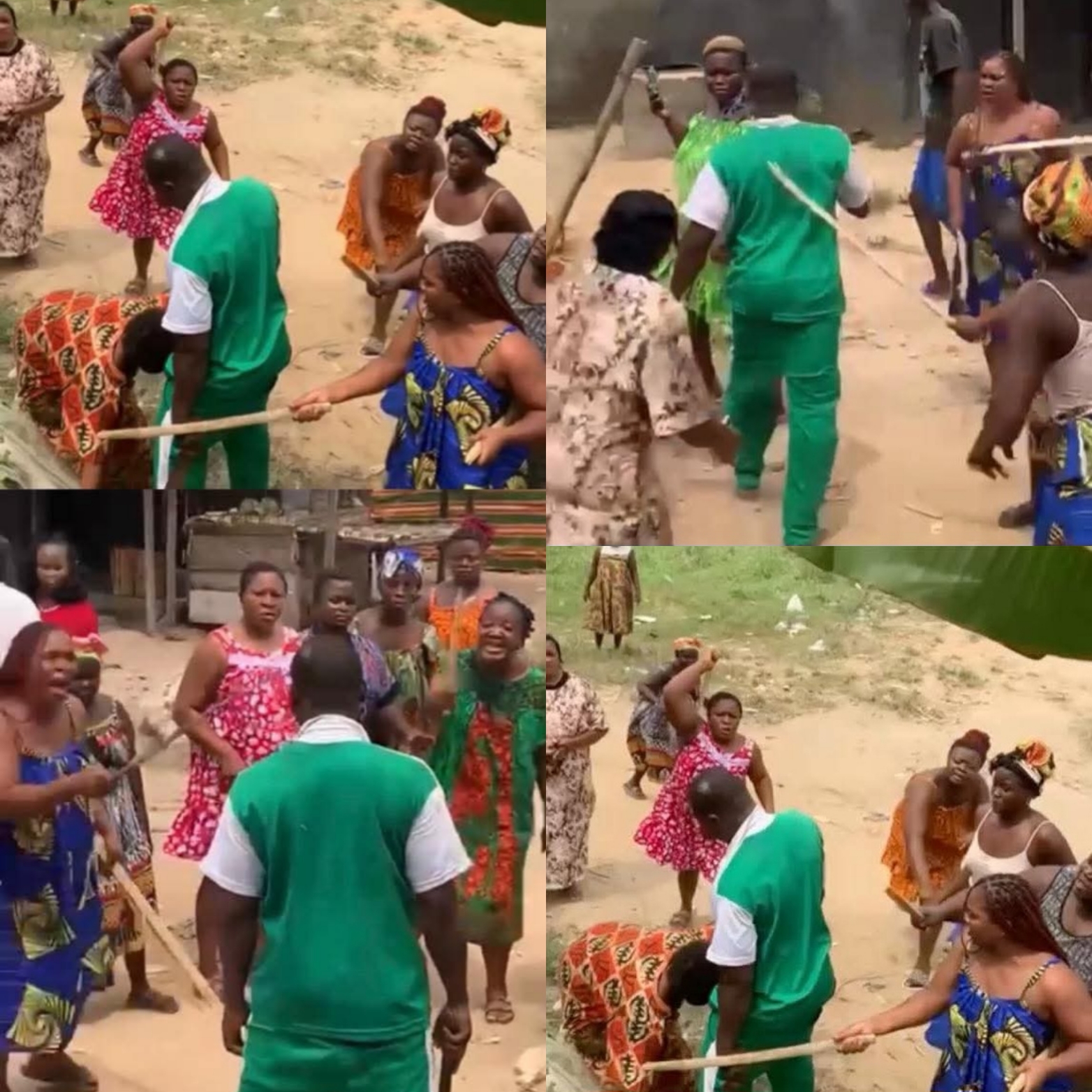Women unite to flog abusive husband who is in the habit of beating his wife (video)