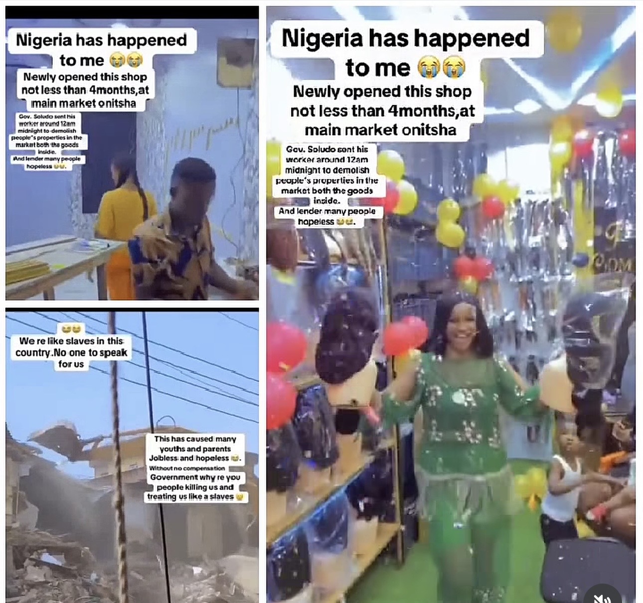 “Nigeria has happened to me” – Lady cries as shop she opened less than 4 months ago is demolished at Onitsha Main Market