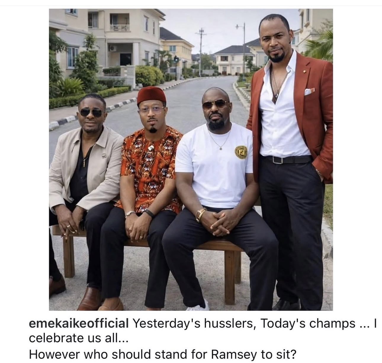 Actor, Emeka Ike asks interesting question after posting a photo of himself with colleagues Jim Iyke, Mike Ezuruonye and Ramsey Noah