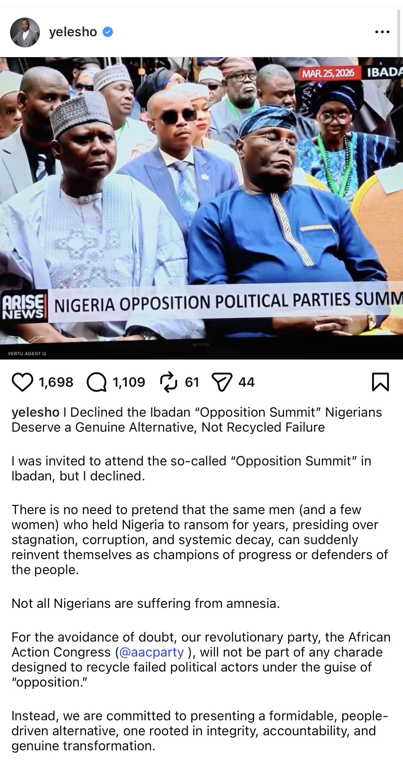 I declined invite to opposition summit in Ibadan ? Omoyele Sowore