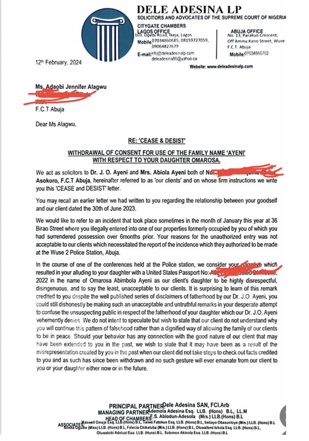 All The Times Tunde Ayeni Legally And Publicly Denounced Adaobi Alagwu (Details)