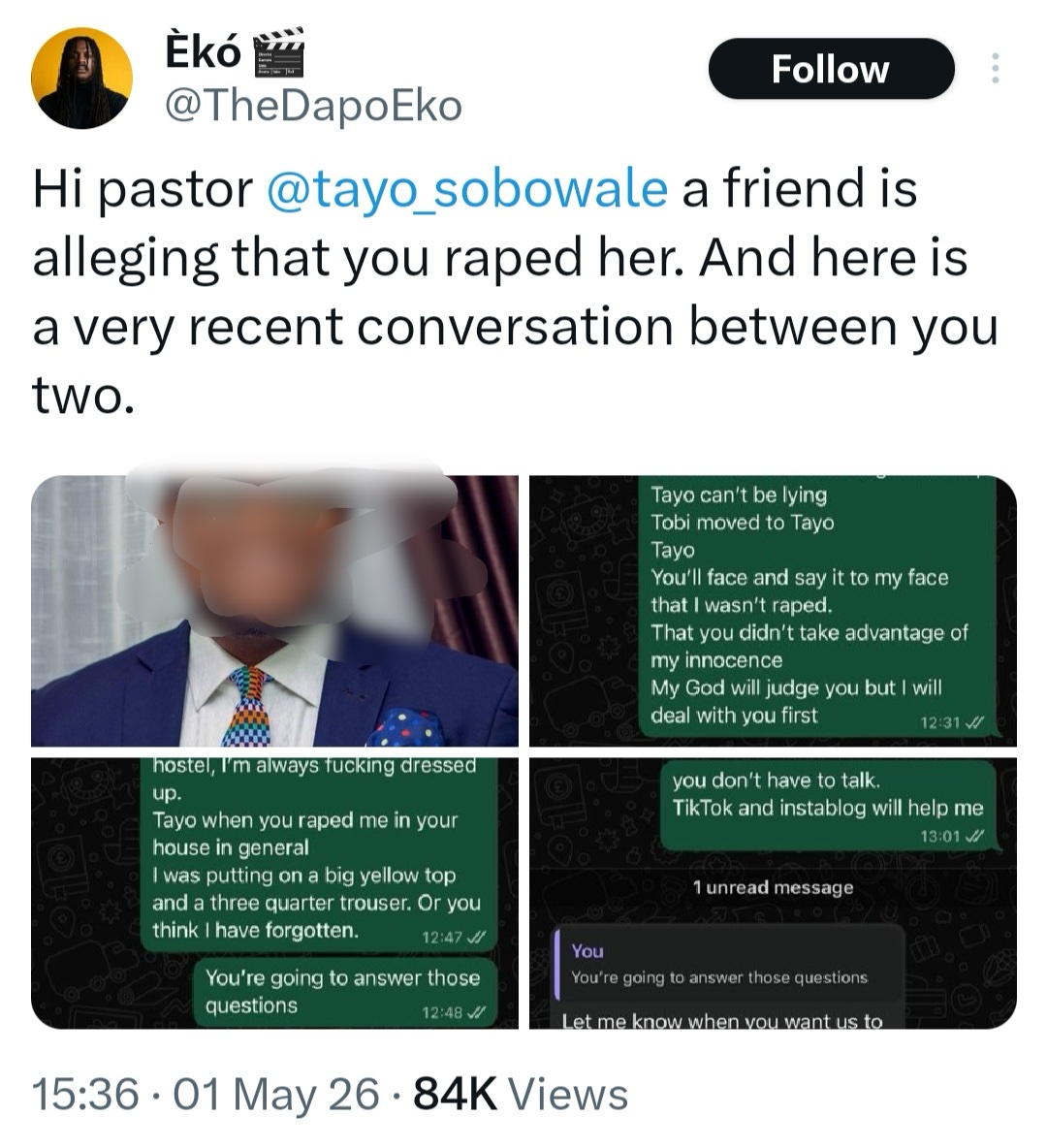 Moment RCCG pastor Tayo Sobowale was accused of attempted r@pe to his face by young lady at LAUTECH congregation (video)