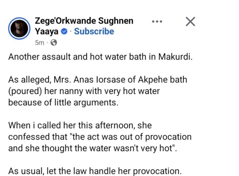 Police detain woman over alleged grievous bodily harm to nanny in Benue