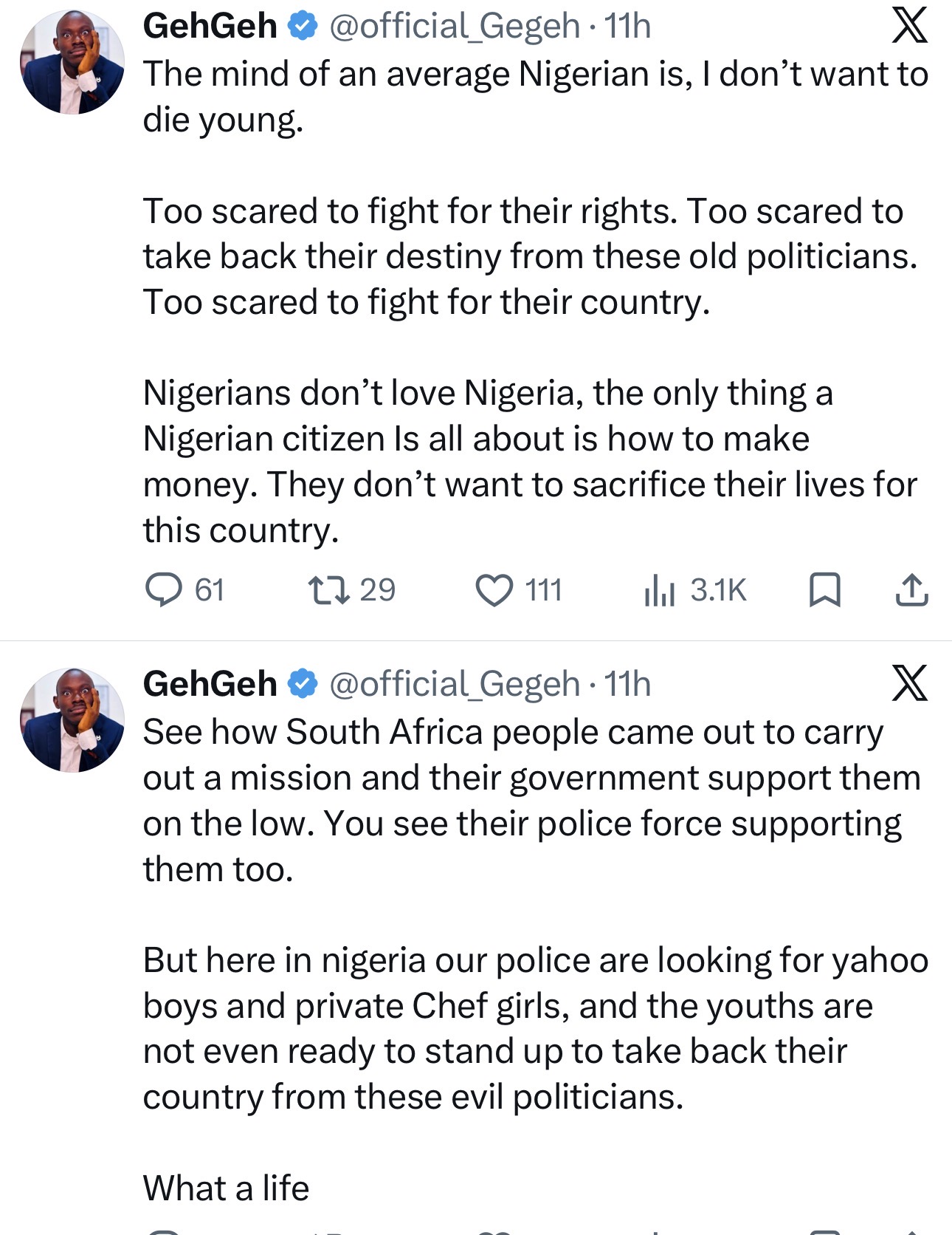 Nigerian Youths not ready to fight bad Politicians, Insecurity ? Influencer, GehGeh