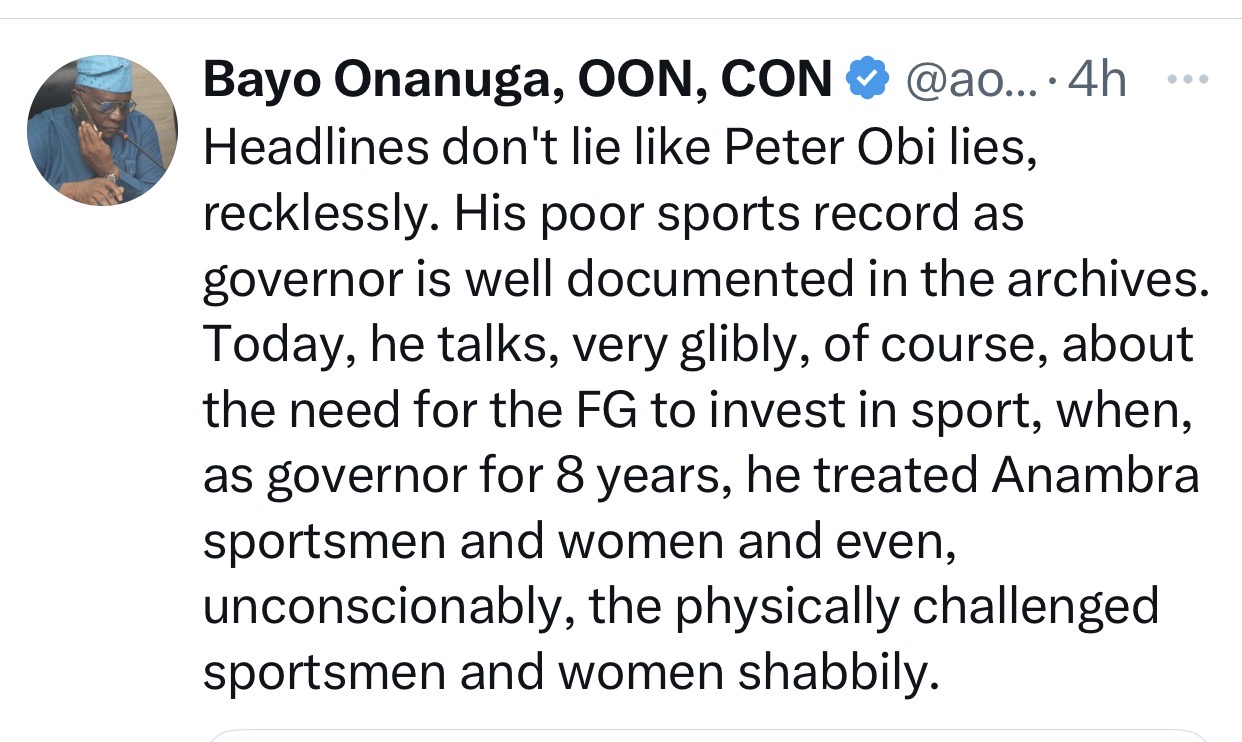 ‘Peter Obi lies recklessly’ — Onanuga