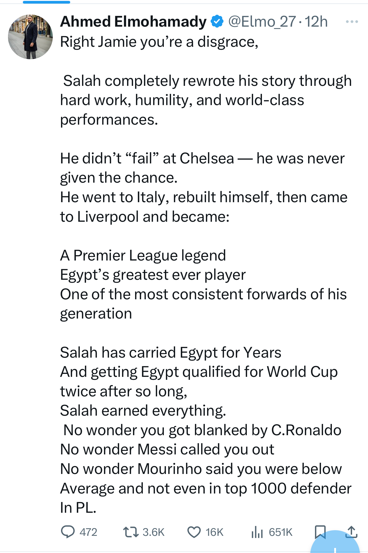 ?You?re a disgrace, no wonder you were blanked by Cristiano Ronaldo? - Ex-Premier League star slams Jamie Carragher over Mohamed Salah criticism