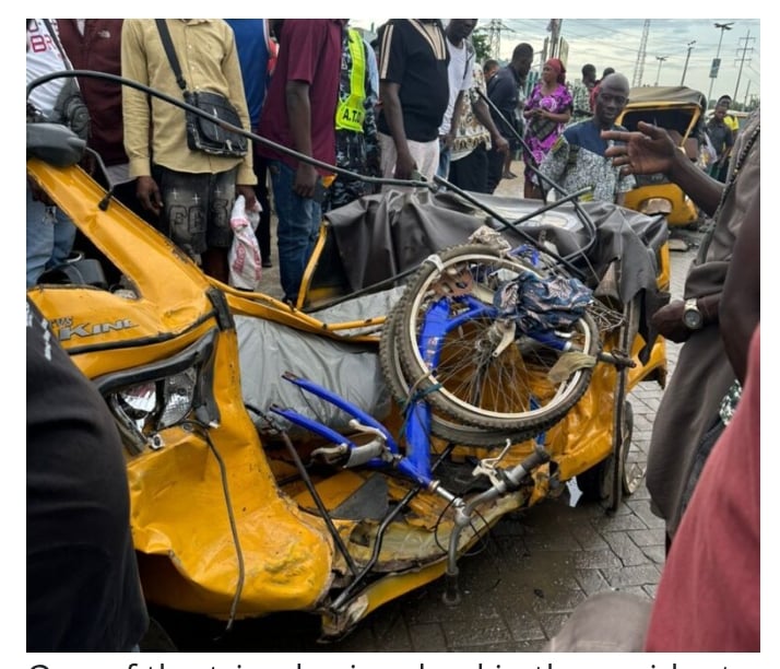 Many injured as car crashes into commercial tricycles in Lagos