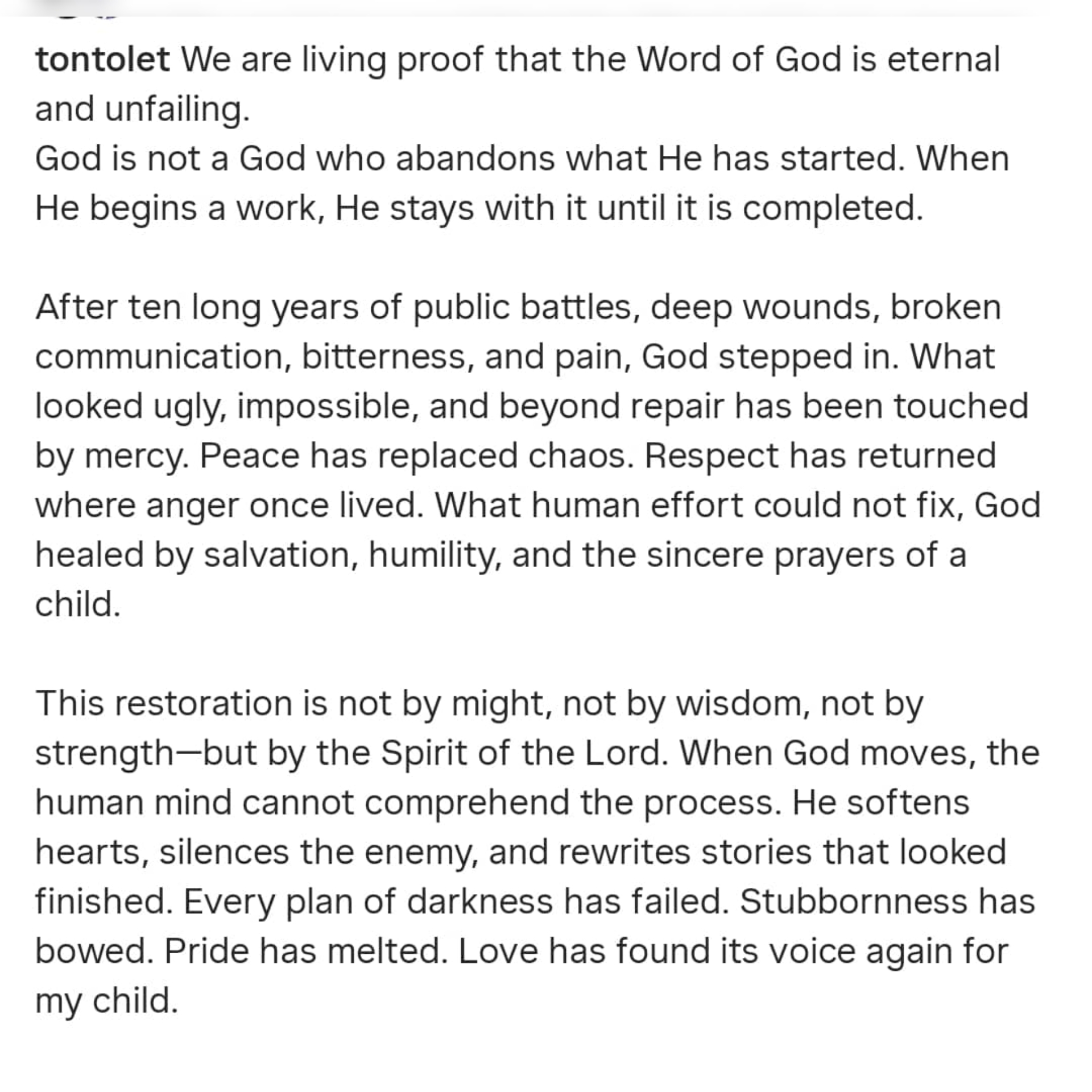 Actress Tonto Dikeh speaks on reconciliation with her child