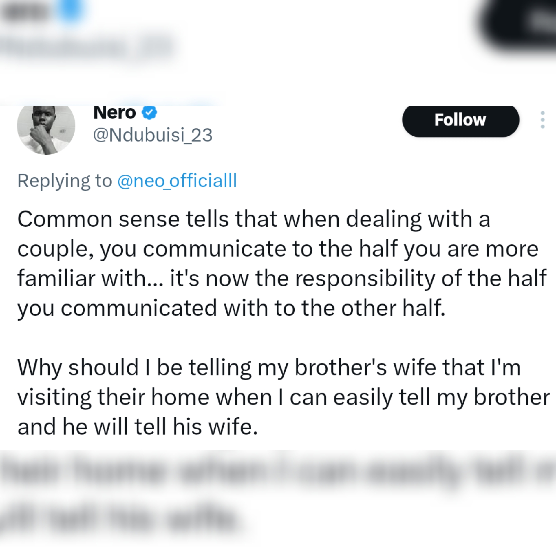 X user sparks debate on whether you should inform your brothers wife before visiting his home