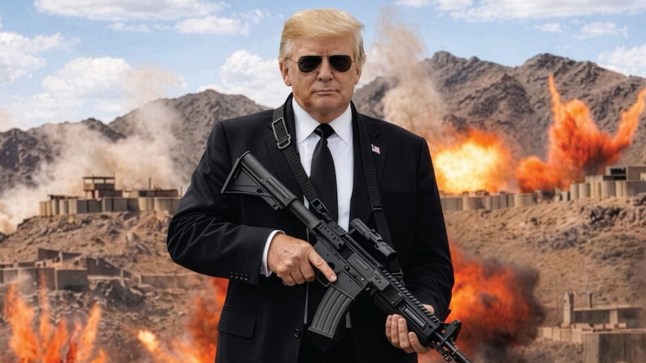 Trump holds machine gun in bizarre ?no more Mr Nice Guy? threat to Iran