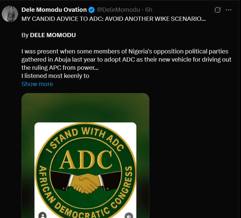 How can a coalition work if some groups insist they must produce the top ticket. This was how Wike held PDP by the jugular till it became too late - Dele Momodu warns ADC