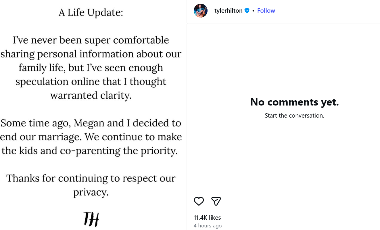 ?One Tree Hill? star Tyler Hilton says he and wife Megan Park have 