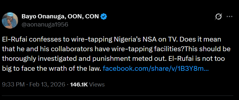 El-Rufaiâs phone-tapping claim should be probed - President Tinubu's aide Bayo Onanuga