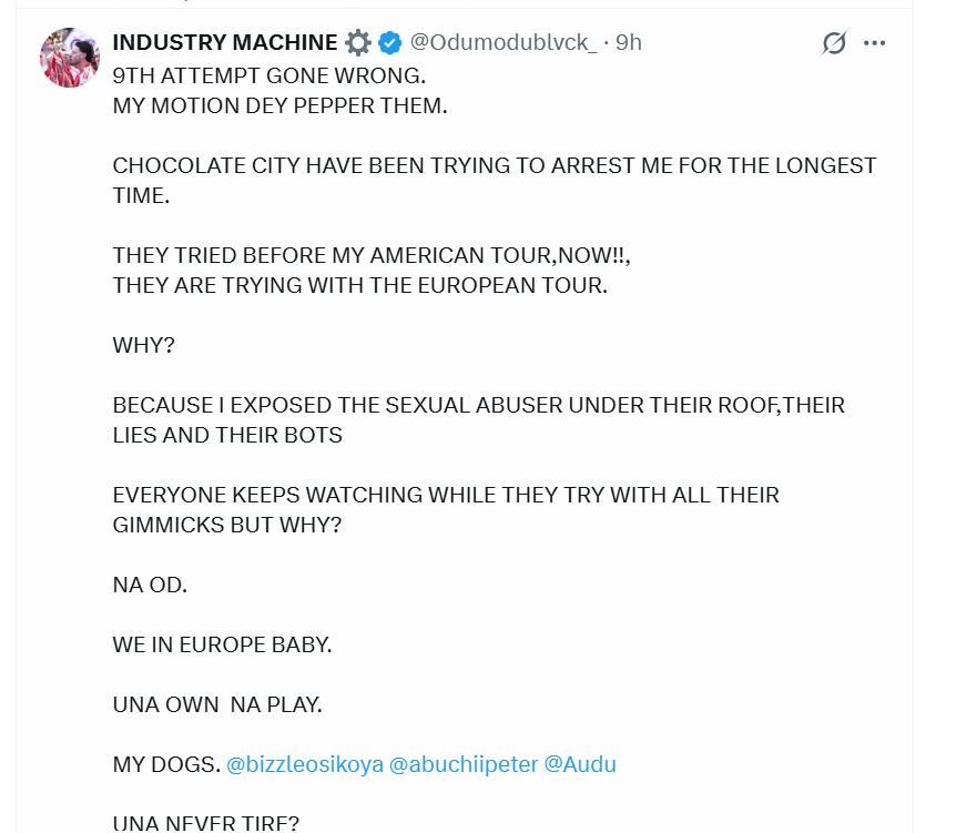 Rapper Odumodublvck alleges Chocolate City Music is plotting his arrest