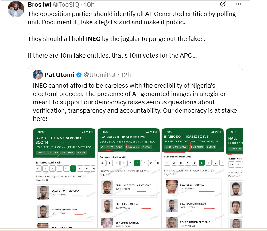INEC slammed by Nigerians over alleged ‘AI-generated photos and names of deceased persons’ in voters’ register