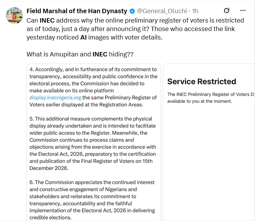 INEC slammed by Nigerians over alleged ‘AI-generated photos and names of deceased persons’ in voters’ register