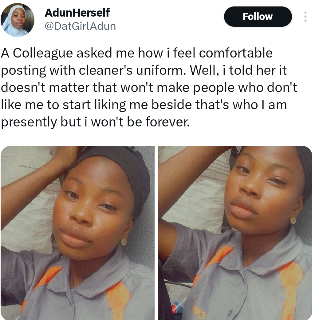 Viral cleaner lady on Twitter graduates top of her class at University of Ilorin