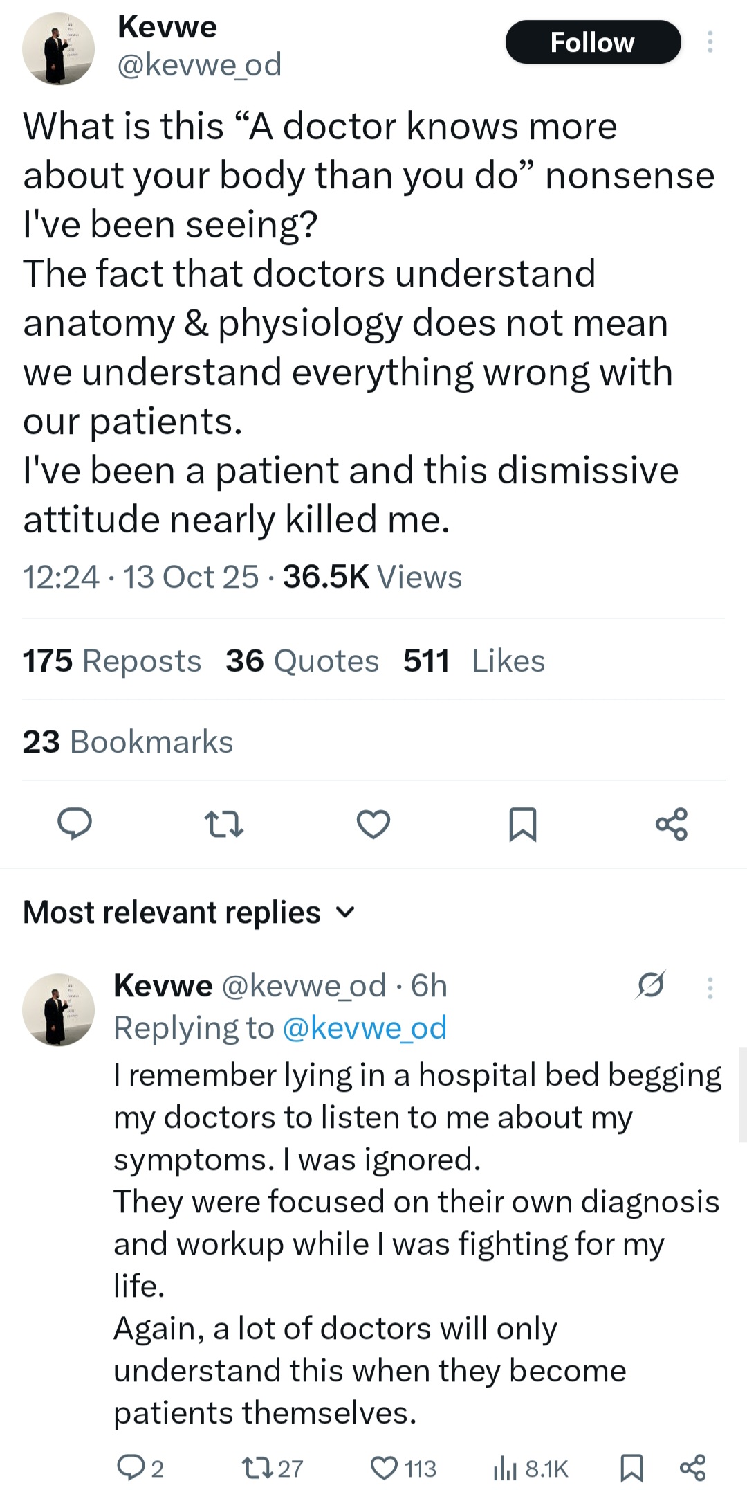 The dismissive attitude nearly k!lled me - Medical doctor berates his colleagues who believe they know more about patients