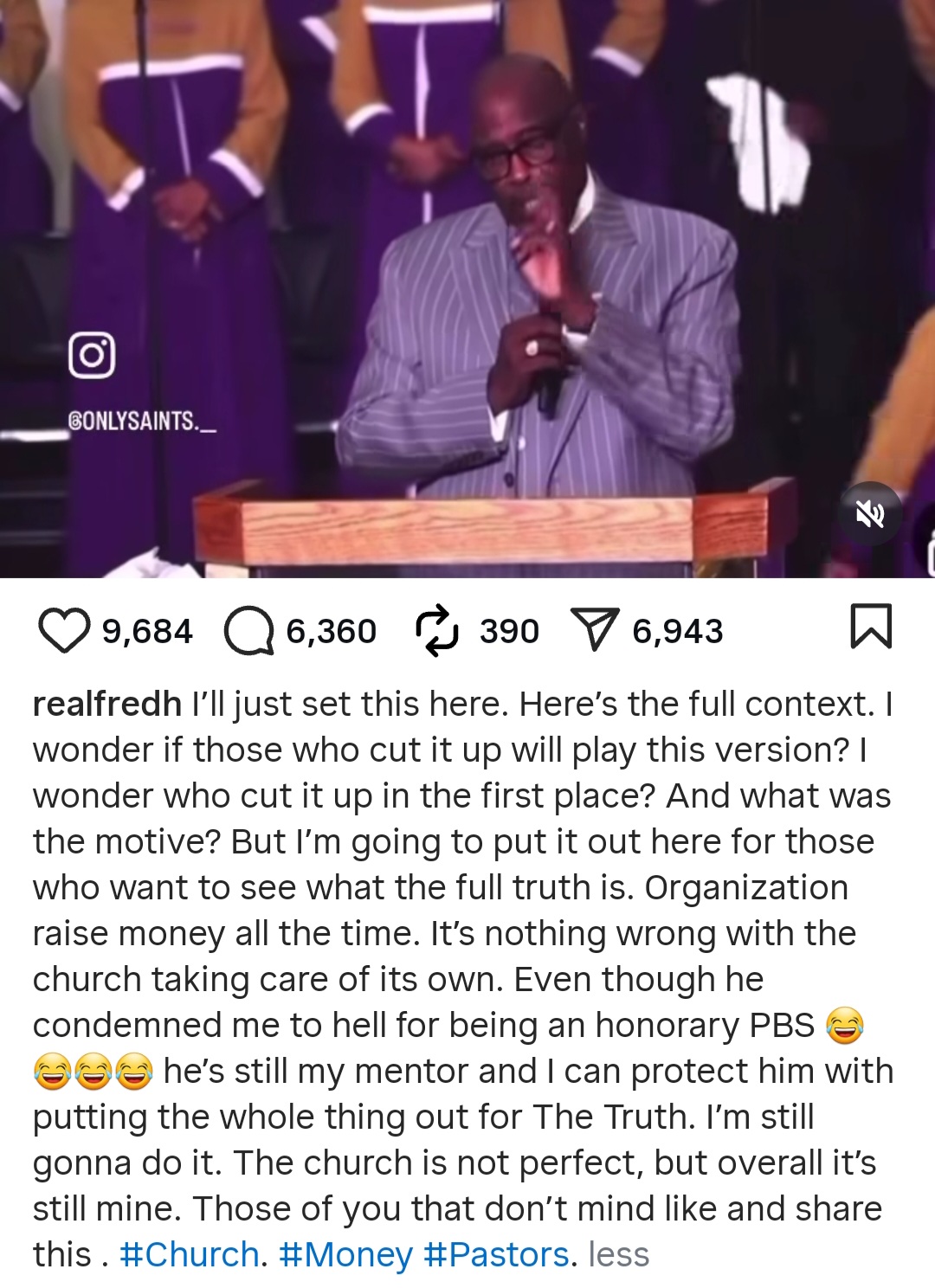 Gospel singer Fred Hammond defends Bishop Marvin Winans after he was criticised for berating woman who donated $1235 to church instead of $2000